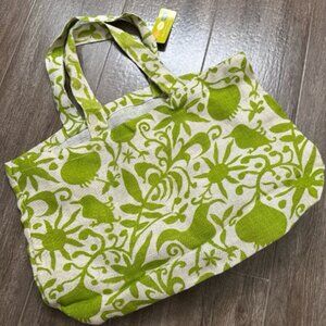 New Rock Flower Paper 100% Jute Tote bag Shopping Purse Green Leafy Print